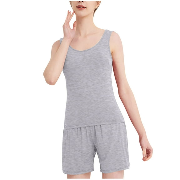 Uaswgudfs Women's Modal Sleeveless Pajama Set with Pockets: Breathable Tank & Shorts for Cool Summer Sleepwear Gray L