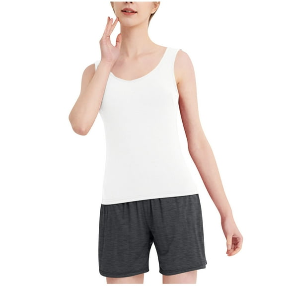 Uaswgudfs Women's Modal Sleeveless Pajama Set with Pockets: Breathable Tank & Shorts for Cool Summer Sleepwear White M