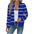 thumbnail image 1 of Uaswgudfs Women's Navy Striped Waffle Knit Jacket, Fall Winter Zip-Up Long Sleeve No-Hood Casual Coat with Pockets - Trendy Outerwear Blue L, 1 of 5
