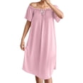 thumbnail image 1 of Uaswgudfs Women's Off Shoulder Nightgown with Removable Pads, Casual Midi Sleep Dress, Comfortable Loungewear Nightdress for Women Pink XL, 1 of 9