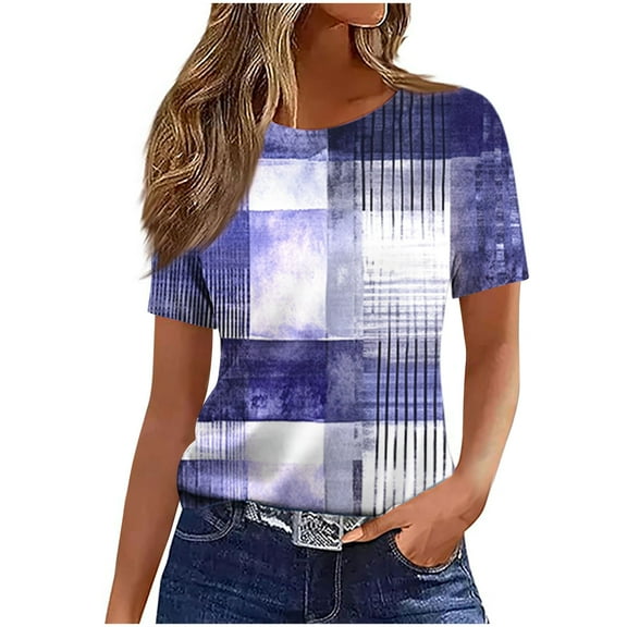 Uaswgudfs ​Women's Off-Shoulder Ruffle Front Short Sleeve Blouse: Floral Print & Relaxed Fit for Trendy Casual WearPurpleS