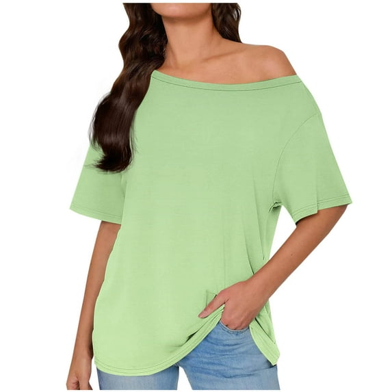Uaswgudfs Women's Off-Shoulder Short Sleeve Loose-Fitting Lightweight Blouse Top - Simple and Trendy Design