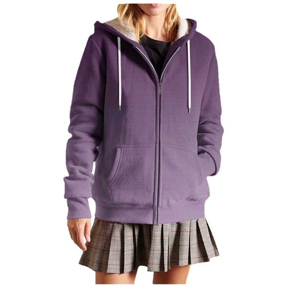 Uaswgudfs Women's Ombre Zip-Up Hoodie, Long Sleeve Drawstring Casual Jacket with Pockets - Trendy Outerwear Purple M