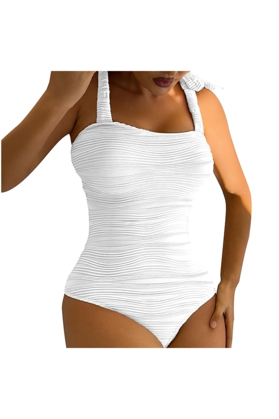 Women's One-Piece Swimsuit with Delicate Shoulder Ties - Form-Fitting Design for Aquatic Adventures White XL