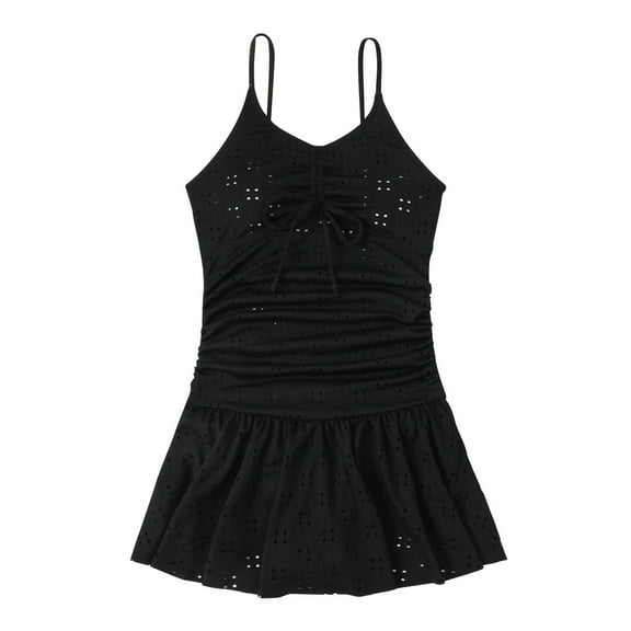 Uaswgudfs Women's One-Piece Swimsuit with Ruffled Waist and Flared Skirt Hem, Lightweight Airy Fabric with Cutout Accents Black L