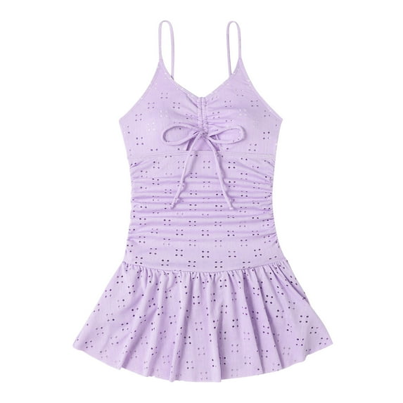 Uaswgudfs Women's One-Piece Swimsuit with Ruffled Waist and Flared Skirt Hem, Lightweight Airy Fabric with Cutout Accents Purple XL