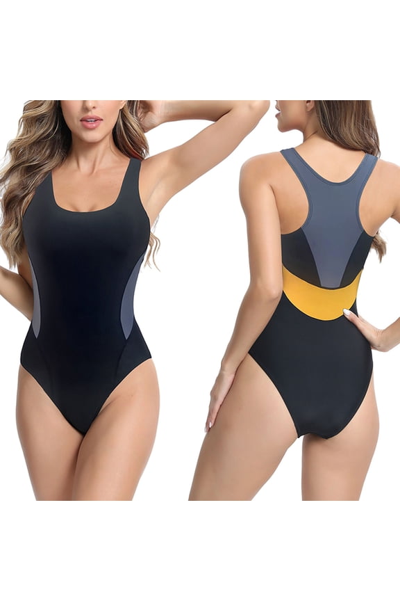 Women's One-Piece Swimsuit with Side Panel Detailing and Form-Flattering Silhouette, Crafted from Smooth Stretch Fabric Black 2XL