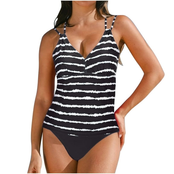 Uaswgudfs Women's One-Piece Swimsuit with V-Neckline & Thin Straps - Contoured Waist, Soft Stretch Fabric Swimwear Black L