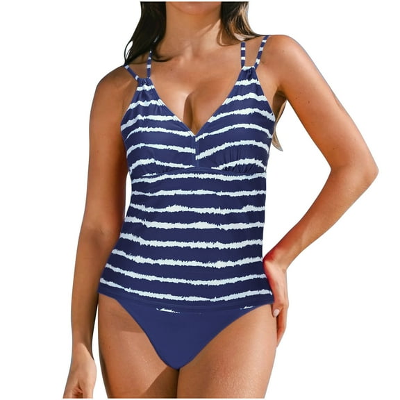 Uaswgudfs Women's One-Piece Swimsuit with V-Neckline & Thin Straps - Contoured Waist, Soft Stretch Fabric Swimwear Navy L