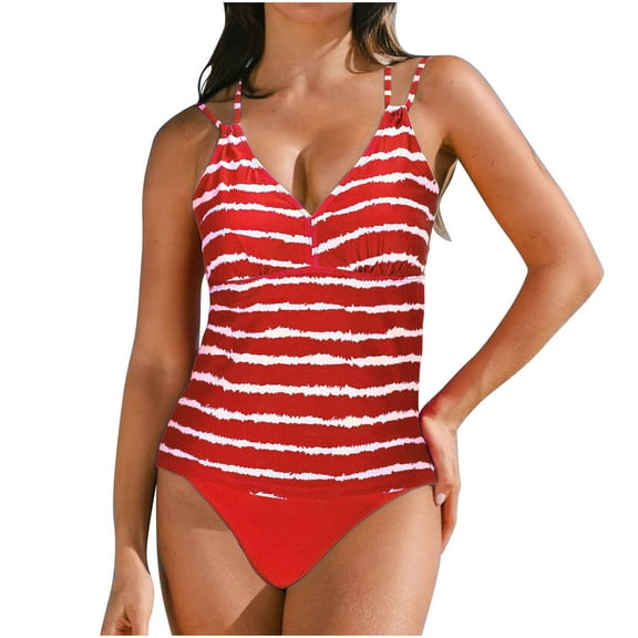 Uaswgudfs Women's One-Piece Swimsuit with V-Neckline & Thin Straps - Contoured Waist, Soft Stretch Fabric Swimwear Red S