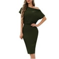 thumbnail image 1 of Uaswgudfs ​Women's One-Shoulder Short Sleeve Midi Dress - Modern Cinched Waist & Versatile Chic for Summer Casual Occasions Army Green L, 1 of 7