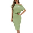 thumbnail image 1 of Uaswgudfs ​Women's One-Shoulder Short Sleeve Midi Dress - Modern Cinched Waist & Versatile Chic for Summer Casual Occasions Mint Green S, 1 of 7