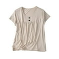 thumbnail image 1 of Uaswgudfs Women's Oversized Button-Detail Blouse-Tee - Crew Neck Solid Color Short Sleeve Relaxed Fit Casual Shirt, 1 of 6