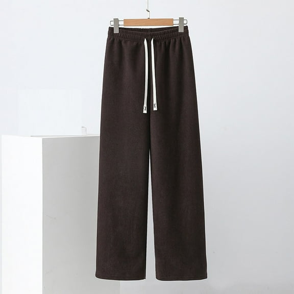Uaswgudfs Women's Pajama Pants Soft Warm Wide Leg Drawstring Waist Relaxed Fit Cozy Home Trousers Brown S