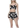 thumbnail image 1 of Uaswgudfs Women's Pajama Set Spaghetti Strap Crop Top & Wave Hem Shorts - Print Sleepwear, 1 of 6