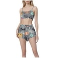 thumbnail image 1 of Uaswgudfs Women's Pajama Set Spaghetti Strap Crop Top & Wave Hem Shorts - Print Sleepwear, 1 of 6