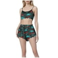 thumbnail image 1 of Uaswgudfs Women's Pajama Set Spaghetti Strap Crop Top & Wave Hem Shorts - Print Sleepwear, 1 of 6