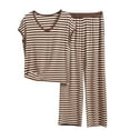 thumbnail image 1 of Uaswgudfs Women's Pajama Set V-Neck Short Sleeve - Soft Body-Hugging Loose Fit Straight-Leg Pants Khaki XL, 1 of 3