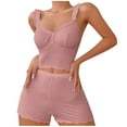 thumbnail image 1 of Uaswgudfs Women's Pajama Set V-Neck Sleepwear Set - Thin Strap Accents, Relaxed Fit Pants with Elastic Hem & Textured Knit Fabric Pink 2XL, 1 of 3