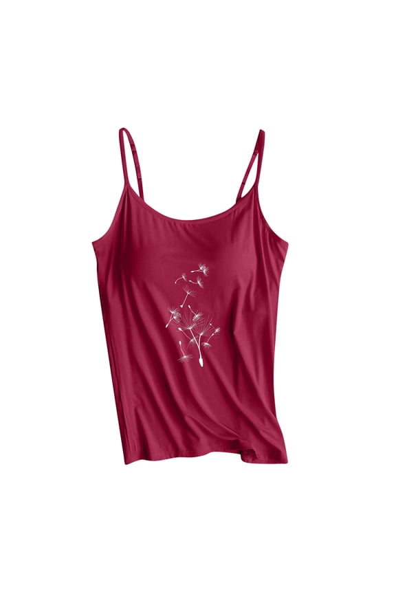 Women's Pajamas Adjustable Spaghetti Strap Tops Dandelion Printing Padded Cami for Yoga, Workout, Sleep & Lounge | Seamless PJs 2025