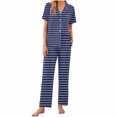 thumbnail image 1 of Uaswgudfs Women's Pajamas Sets 2 piece Srtipe PJs Collared Casual Short Sleeve Sleepwear Comfy Pants Loungewear with Pocket 2025, 1 of 6