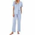 thumbnail image 1 of Uaswgudfs Women's Pajamas Sets 2 piece Stripe PJs Collared Casual Short Sleeve Sleepwear Comfy Pants Loungewear with Pocket, 1 of 6