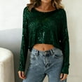 thumbnail image 1 of Uaswgudfs Women's Party Sequin Long Sleeve Top – Solid Color Crew Neck Blouse Ladies Stylish Evening Wear Comfortable Casual Outfit Green L, 1 of 7