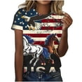 thumbnail image 1 of Uaswgudfs ​Women's Patriotic American Eagle & Horse Graphic T-Shirt with US Flag & USA Lettering - 4th of July Independence Day Casual Shirts Multicolor L, 1 of 5