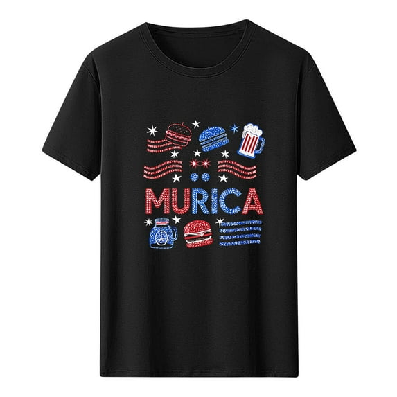 Uaswgudfs Women's Patriotic US Flag 'America' Graphic Tee - 4th of July Sequined Lettering Casual Tops Black L