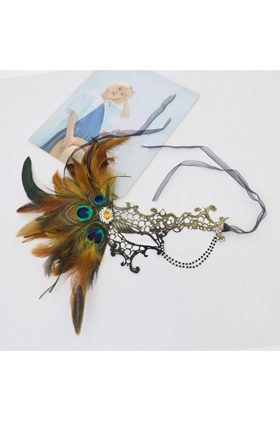 Women's Peacock Feather Lace Masquerade Mask, Rhinestone & Feather Detail, for Costume Party Mardi Gras & Fancy Dress