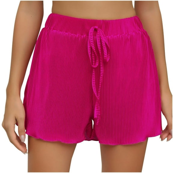 Uaswgudfs Women's Plaid Elastic Waist Casual Shorts - Front Button & 4-5” Inseam for Everyday Styling Hot Pink L
