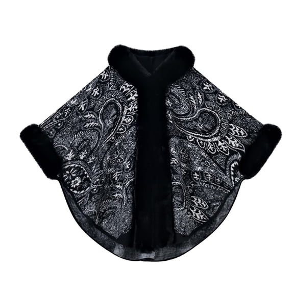 Uaswgudfs Women's Plus Size Bohemian Jacquard Poncho Cape, Sleeveless Casual Jacket, Matte Polyester Boho Outerwear for Daily, Layered & Festival Wear Black Free Size
