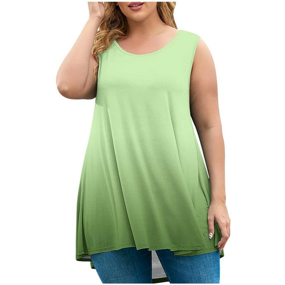 Uaswgudfs Women's Plus Size Gradient Color Tank Top, Loose Fit Sleeveless Tunic Shirt Casual Flowy Tunic Top for Daily Wear/Work