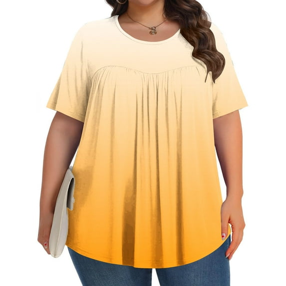 Uaswgudfs Women's Plus Size Oversized Short Sleeve Crew Neck T-Shirt Top | Soft & Stretch Cotton Blend Casual Blouse 1X-5X - Summer Comfy Curvy Fit Vacation Essentials