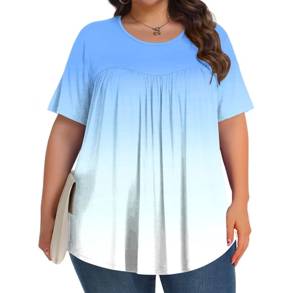 Uaswgudfs Women's Plus Size Oversized Short Sleeve Crew Neck T-Shirt Top | Soft & Stretch Cotton Blend Casual Blouse 1X-5X - Summer Comfy Curvy Fit Vacation Essentials