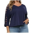 thumbnail image 1 of Uaswgudfs Women's Plus Size Oversizes-Fit Top with V-Neckline and Wide Geometric Sleeve Cutouts for Effortless Style and Comfort, 1 of 5