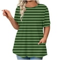 thumbnail image 1 of Uaswgudfs Women's Plus Size Short Sleeve Blouse with Arc Hem and Front Pockets - Lightweight Striped Top for Summer, 1 of 5