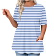 thumbnail image 1 of Uaswgudfs Women's Plus Size Short Sleeve Blouse with Arc Hem and Front Pockets - Lightweight Striped Top for Summer, 1 of 5