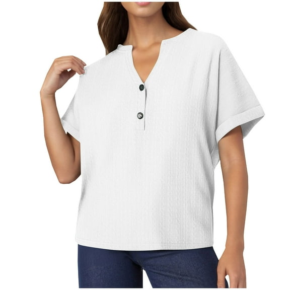Uaswgudfs Women's Plus Size Summer Tops Short Sleeve Loose Casual Shirts V Neck blending Chiffon Dressy Blouse Tops