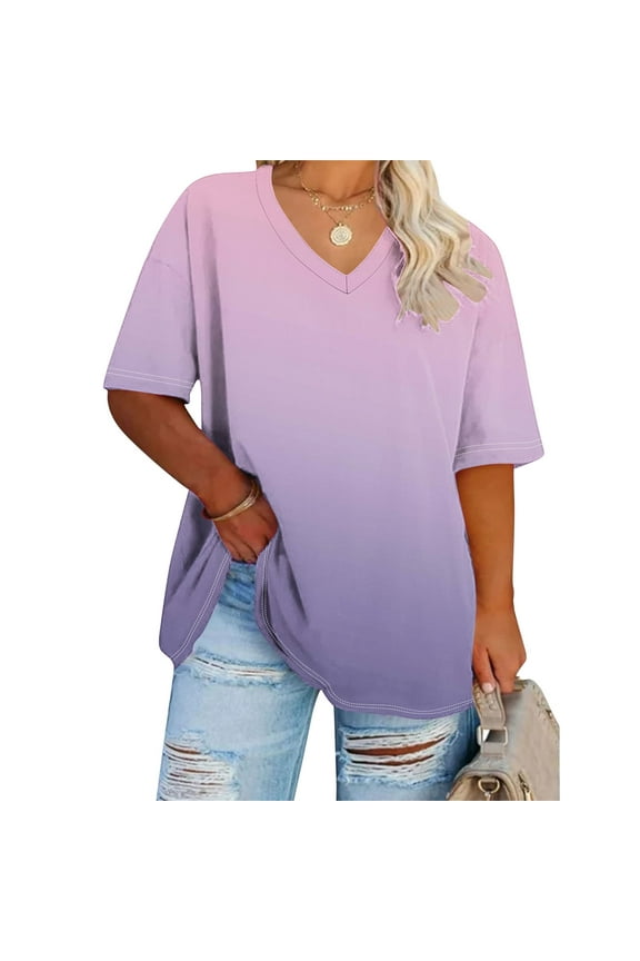 Women's Plus Size T Shirts Oversized Tees Spring/Summer Half Sleeve V Neck Tunic Tops Casual Loose Blouse 2025