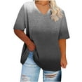 thumbnail image 1 of Uaswgudfs Women's Plus Size V-Neck Short Sleeve Blouse with Asymmetric Hem - Cotton Blend Oversize Fit Top for Casual Summer Style, 1 of 5