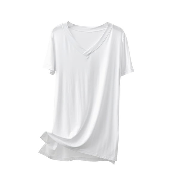 Uaswgudfs Women's Plus Size V-Neck T-Shirt Tunic Relaxed Fit Super Soft Short Sleeve Jersey Top Tee