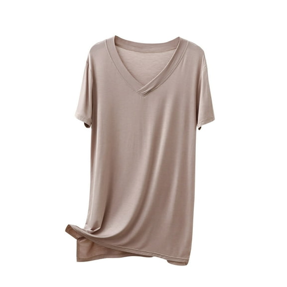 Uaswgudfs Women's Plus Size V-Neck T-Shirt Tunic Relaxed Fit Super Soft Short Sleeve Jersey Top Tee