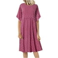 thumbnail image 1 of Uaswgudfs Women's Polka Dot Short Sleeve Midi Dress - Summer Casual A-Line with Lightweight Fabric & Relaxed Fit Hot Pink 3XL, 1 of 6