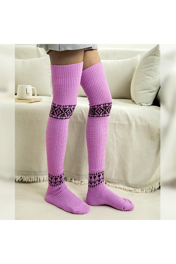 Women's Print Thermal Over The Knee Long Socks, Knit Knee High Winter Warmth, Cozy Fashion Socks Multicolor