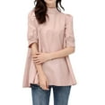 thumbnail image 1 of Uaswgudfs Women's Puff Sleeve High Collar Blouse: Relaxed Fit Breathable Top with Elegant Spring/Summer Design & Soft Fabric Pink L, 1 of 7