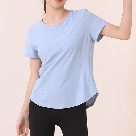 Uaswgudfs Women's Quick Dry Short Sleeve Solid Crew-Shirts V-Neck Tops Workout Athletic Fitness Running, Moisture Wicking