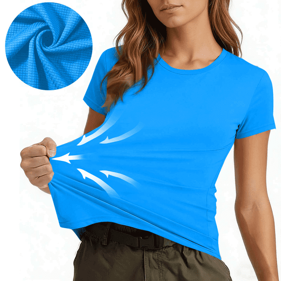 Uaswgudfs Women's Quick Dry Workout Shirt UPF 50+ Sun Protection Breathable Running Gym Top for Active Women Blue 2XL