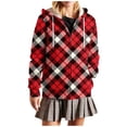 thumbnail image 1 of Uaswgudfs Women's Red Black White Plaid Printed Hooded Zip-Up Jacket, Long Sleeve Casual Coat with Pockets Drawstring - Trendy Daily & Winter Outerwear Red XL, 1 of 7