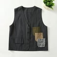 thumbnail image 1 of Uaswgudfs ​Women's Retro Utility Sleeveless Vest - V-Neck Button-Up Multi-Pocket Patchwork Design Casual Layering Cotton Linen Vest, 1 of 6